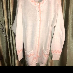 Vintage white and pink:coral knit cardigan